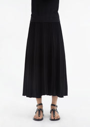 Pleated Elastic Waist Skirt in Stretch Crepe - Black - CO Collections